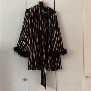 Black and Gold Feather Trimmed Jacket
